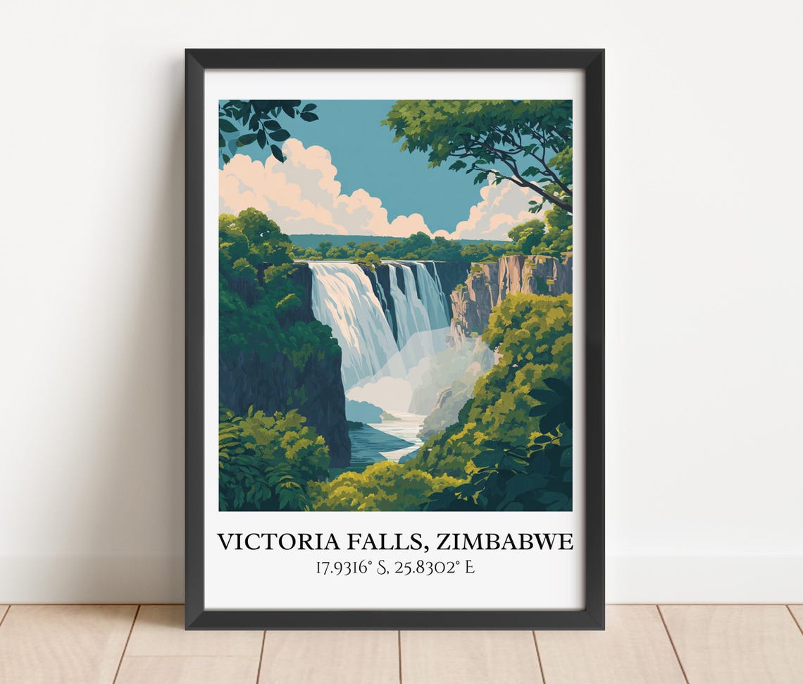 Victoria Falls Art Zimbabwe Retro Travel Decor Gift Prints Housewarming - Image 2