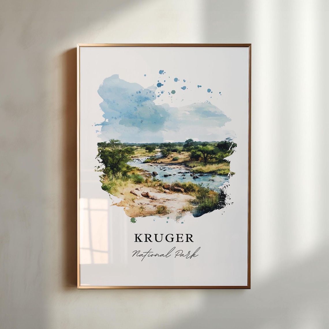 Kruger National Park Bushveld River Watercolor Safari Poster