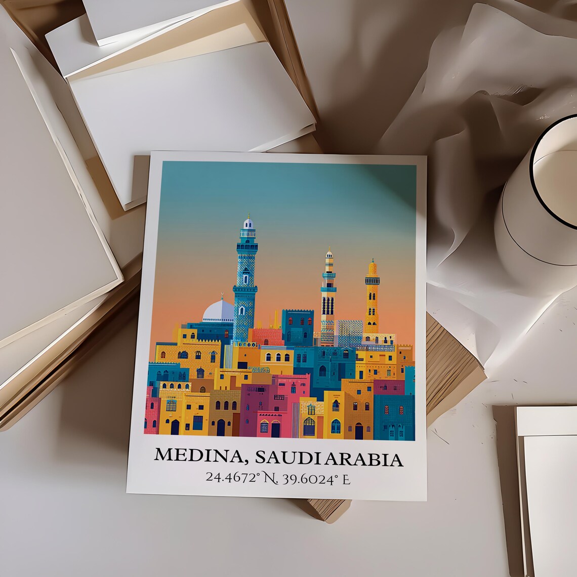 Medina Saudi Arabia Old City Minarets Mosque Retro Travel Art Poster - Image 4