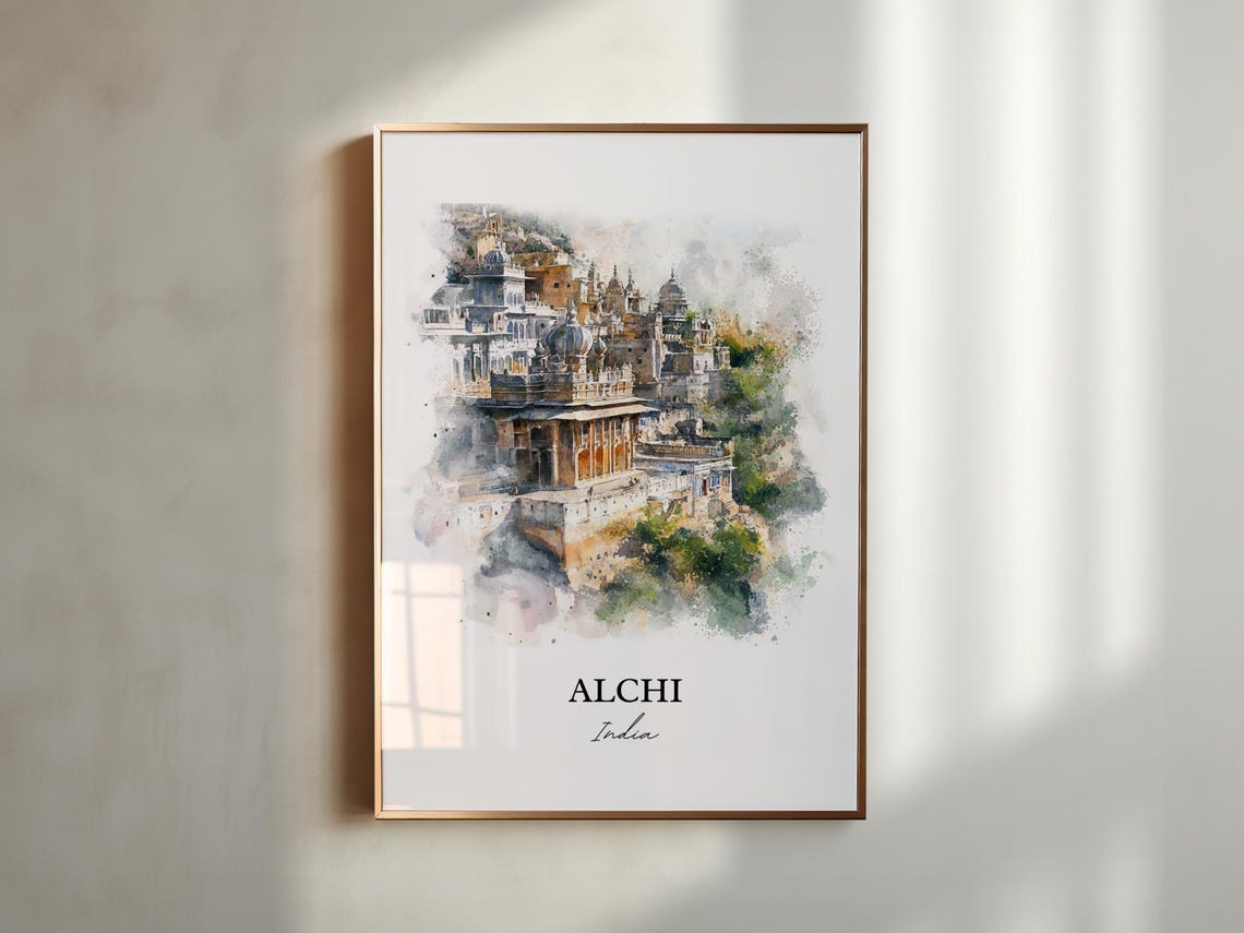 Alchi India Watercolor Historic Buddhist Monastery Travel Poster - Image 4