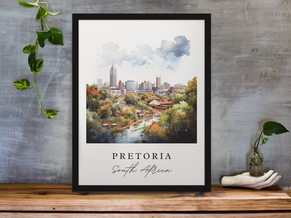 Pretoria South Africa Watercolor City Skyline Scenic Travel Poster