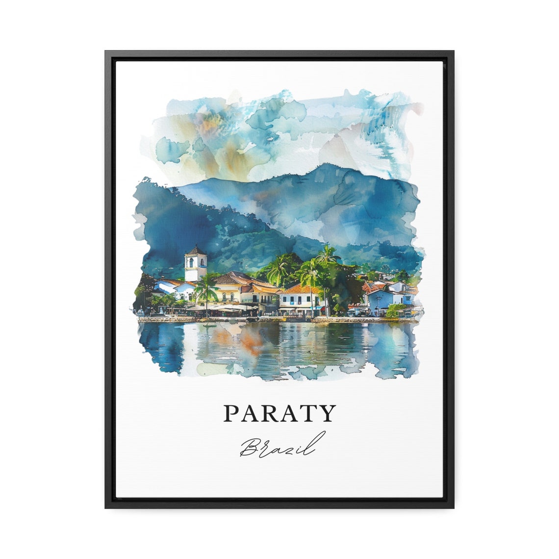 Paraty Brazil Coastal Town Bay Mountain Reflection Watercolor Poster - Image 3