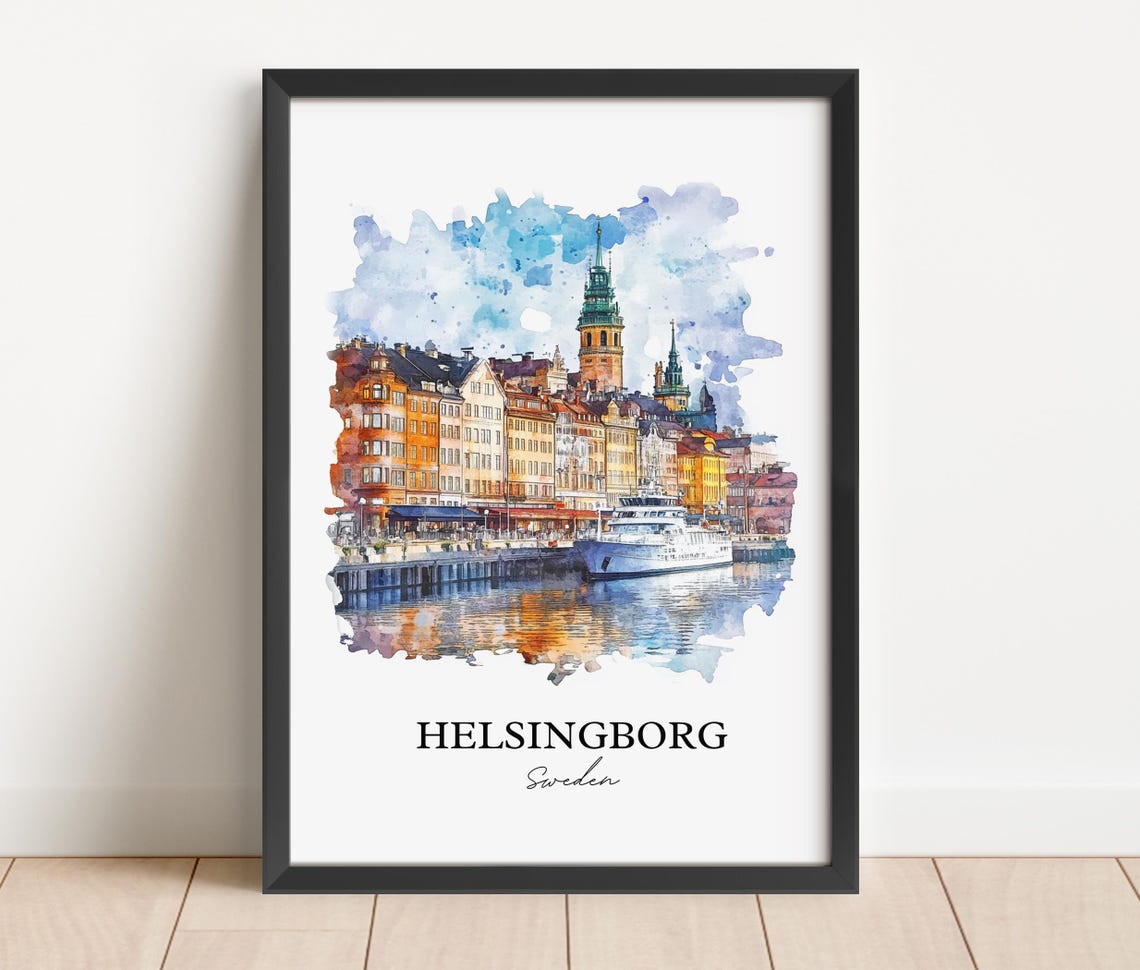 Helsingborg Sweden Waterfront Ship Watercolor Minimalist Travel Poster - Image 2