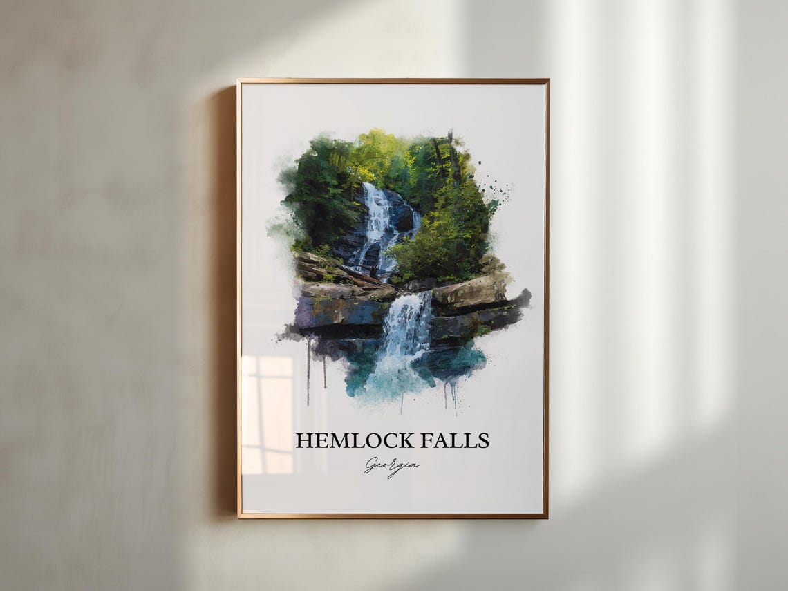 Hemlock Falls Georgia Two Tier Forest Falls Watercolor Poster - Image 5