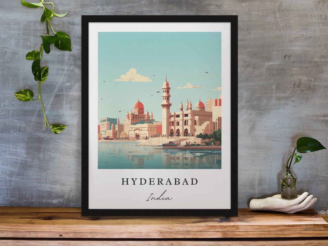 Hyderabad India Flat Vector Art Riverside Mosque Domes Poster - Image 3