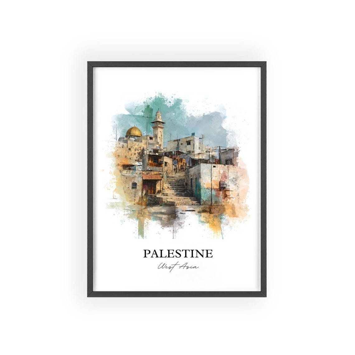 Palestine West Asia Watercolor Old Stone Street Dome Travel Poster - Image 2