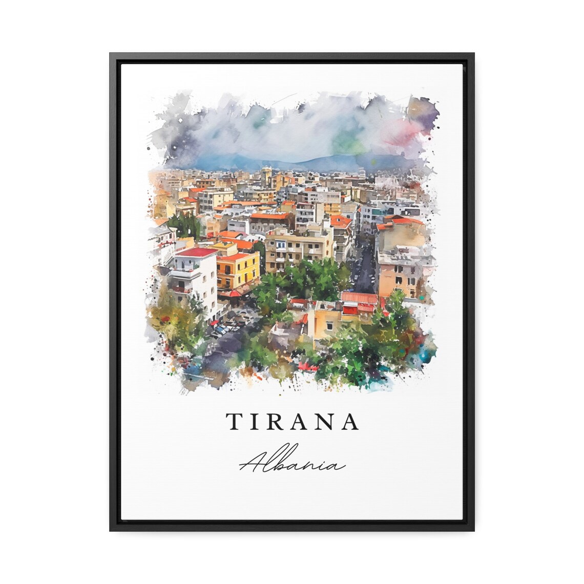 Tirana Albania Colorful Watercolor City View Travel Souvenir Poster - Image 2