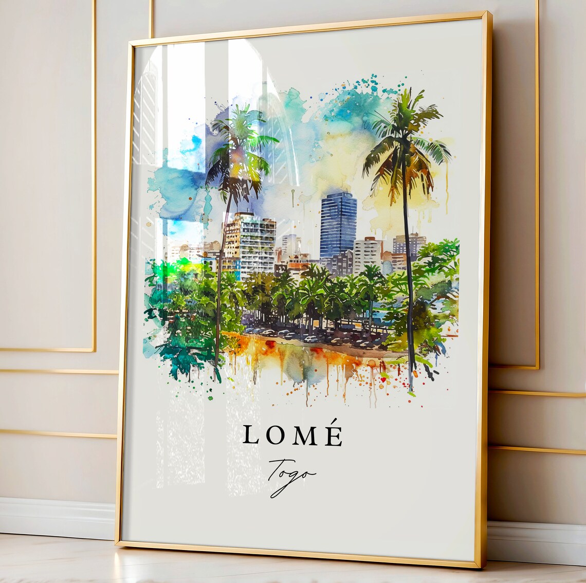 Lome Togo Watercolor Skyline Palm Waterfront West Africa Art Poster - Image 5