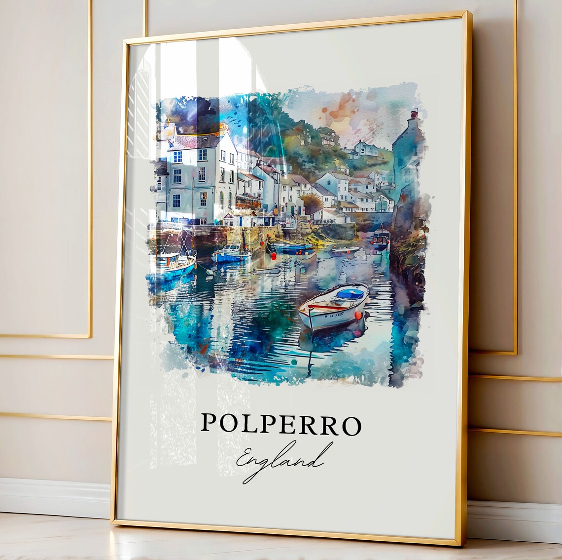 Polperro England Watercolor Fishing Village Harbor Travel Poster - Image 4
