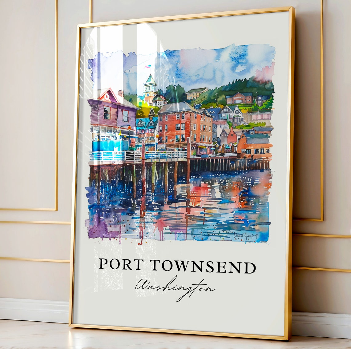 Port Townsend Washington Watercolor Waterfront Pier Scene Poster - Image 4