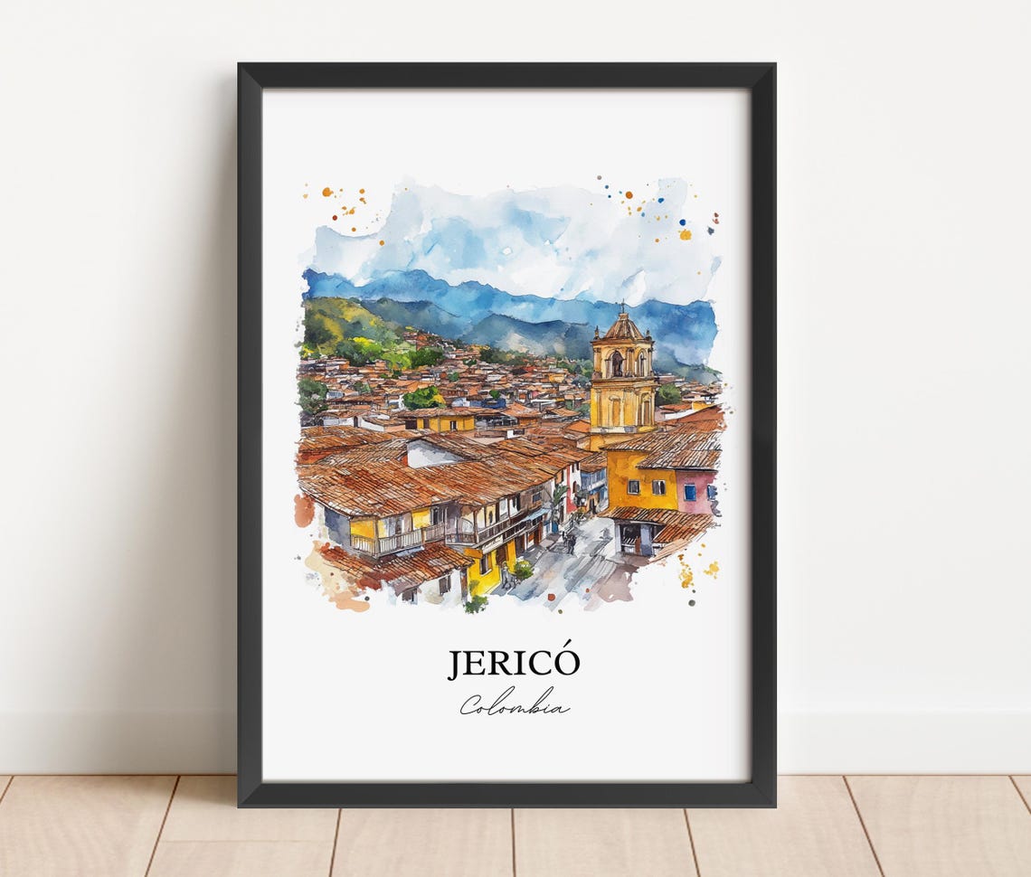 Jerico Colombia Colonial Town Domed Church Aerial Watercolor Poster - Image 5