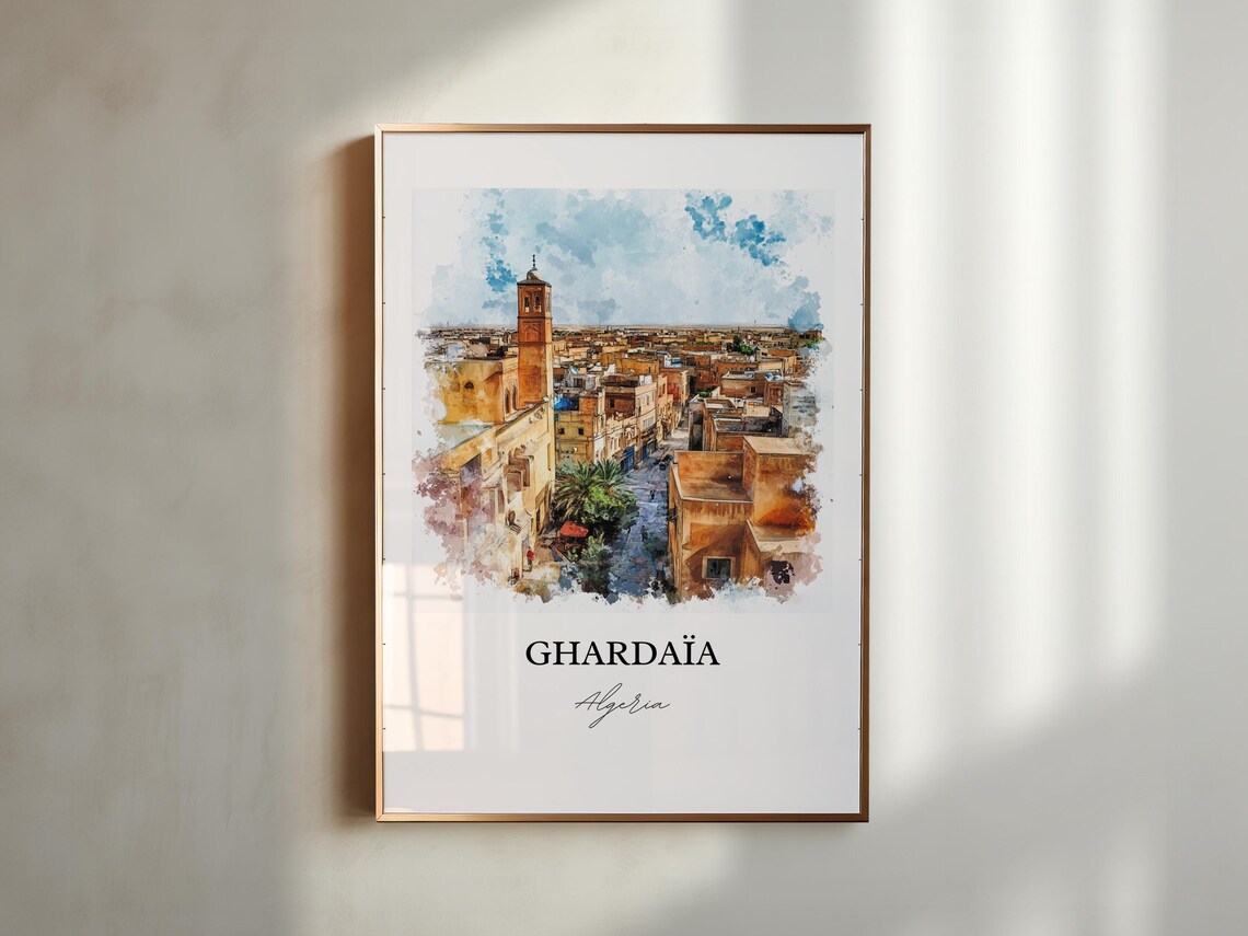 Ghardaia Algeria Ancient Mzab Valley Old Town Watercolor Travel Poster - Image 2