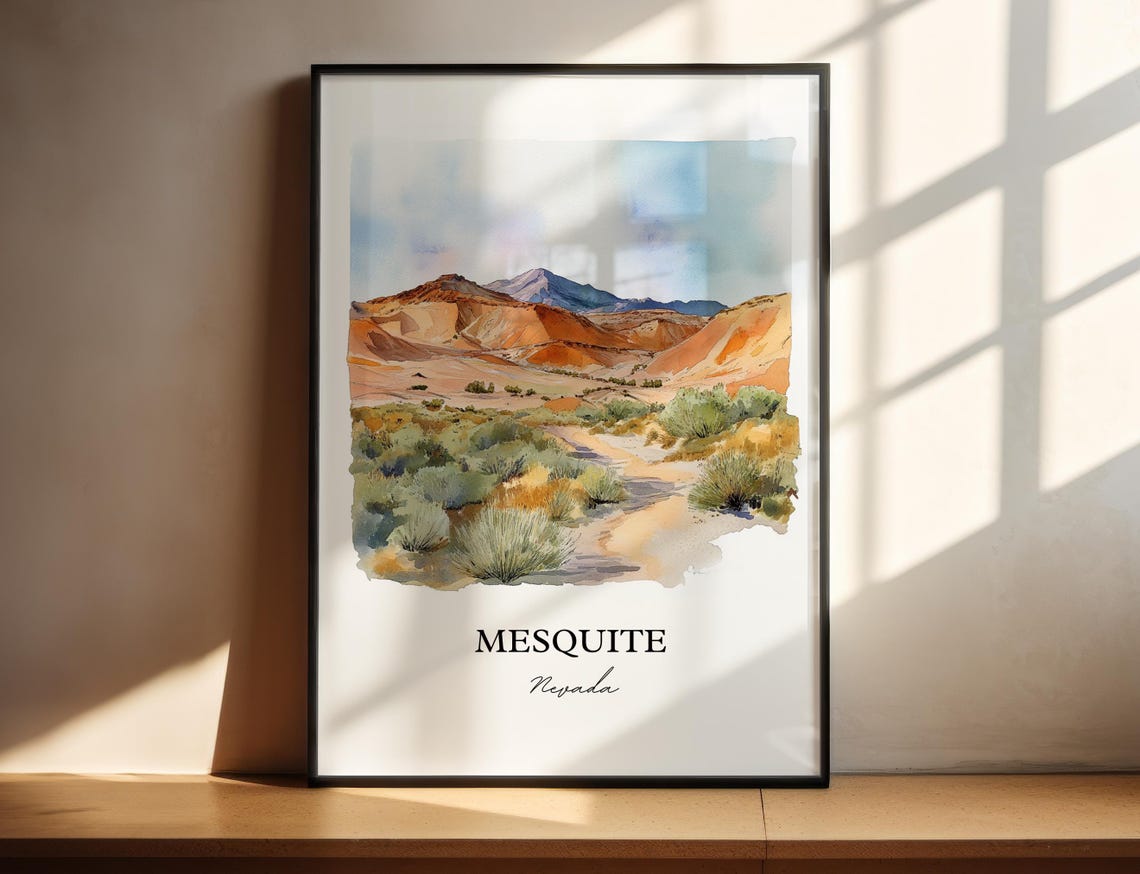 Mesquite Nevada Watercolor Desert Trail Red Mountains Sagebrush Poster - Image 5