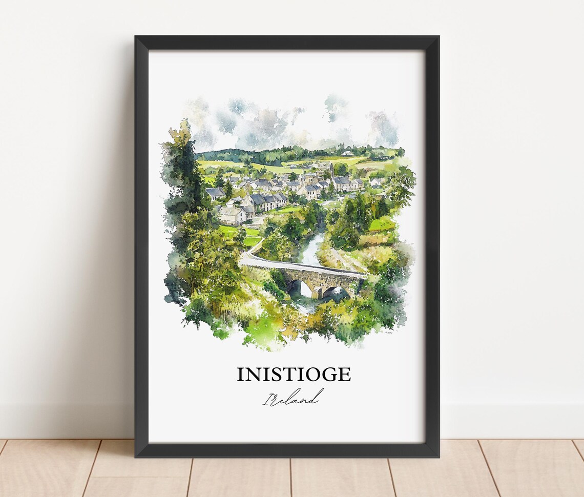 Inistioge Ireland Watercolor Village River Bridge Scenic View Poster - Image 2