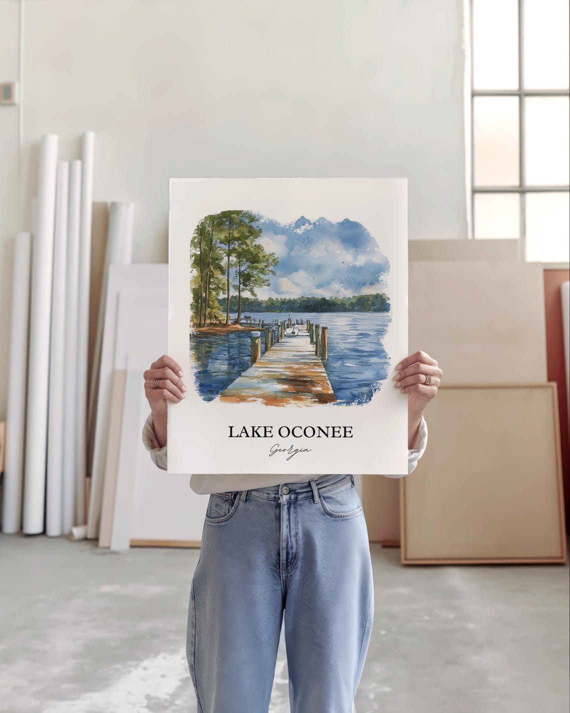 Lake Oconee Georgia Watercolor Wooden Dock Lake Pines Poster - Image 4