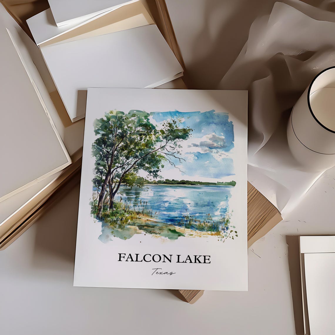 Falcon Lake Texas Lakeside Tree Watercolor Nature Travel Poster - Image 2