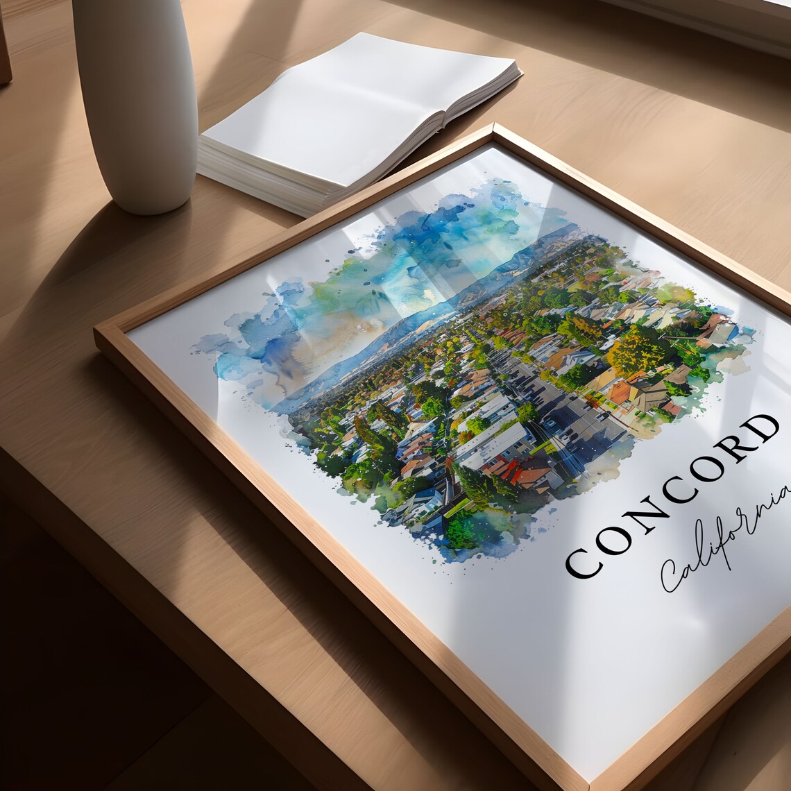 Concord California Watercolor Suburb Aerial Hills View Poster - Image 5