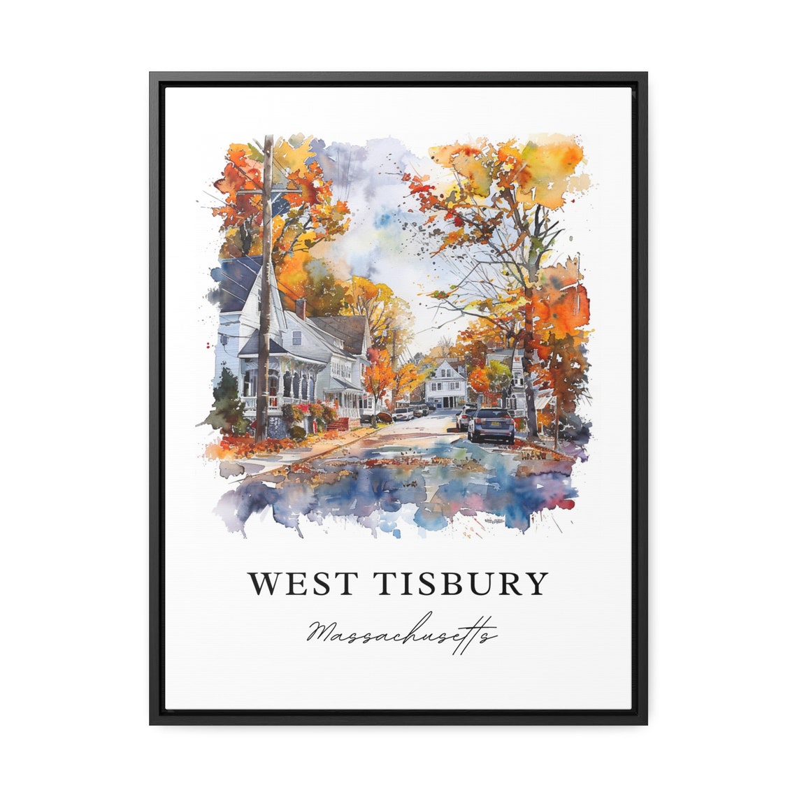 West Tisbury Massachusetts Watercolor Fall Street Scene Art Poster - Image 3