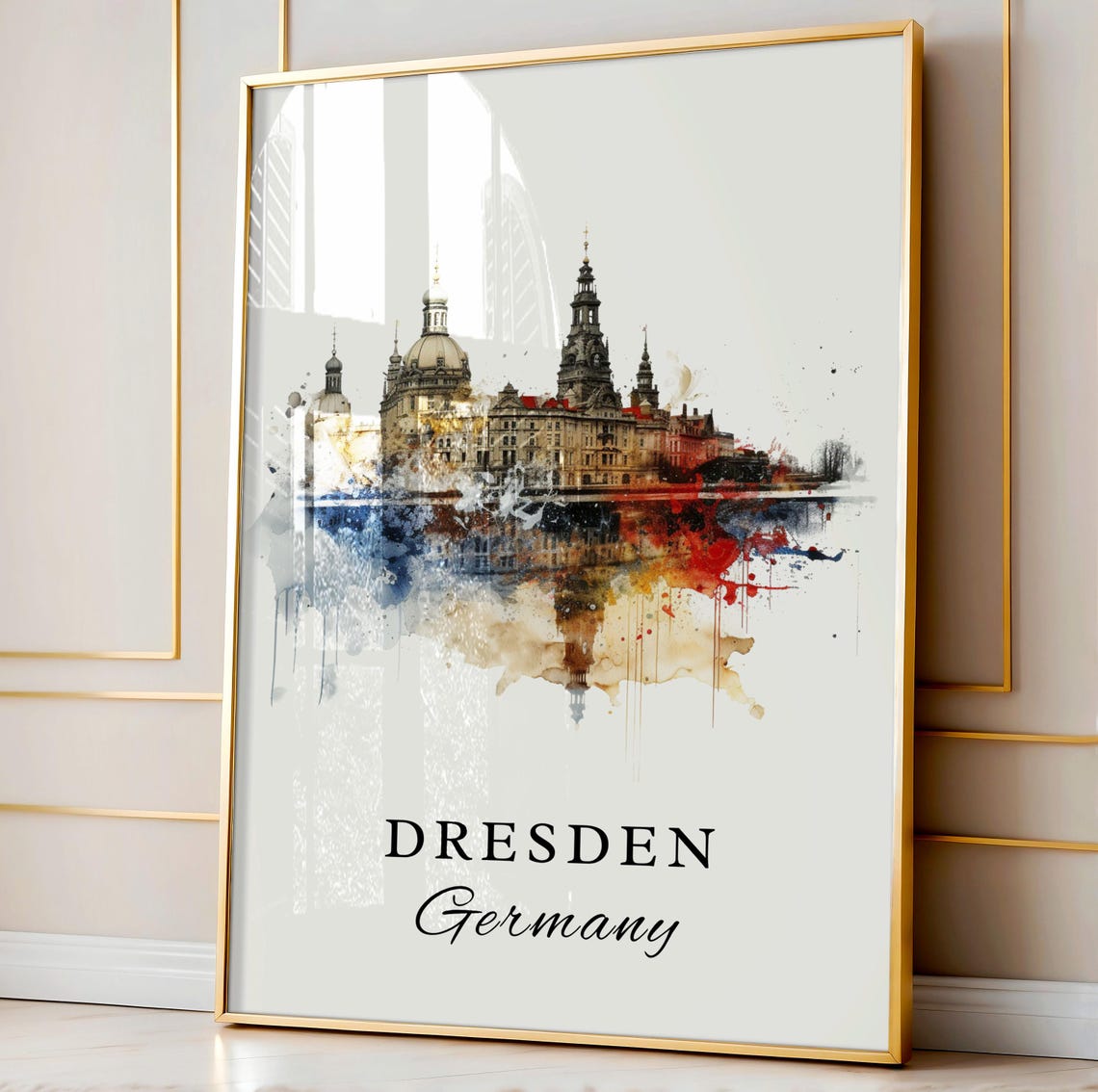 Dresden Germany Dramatic Baroque Skyline Watercolor Travel Poster