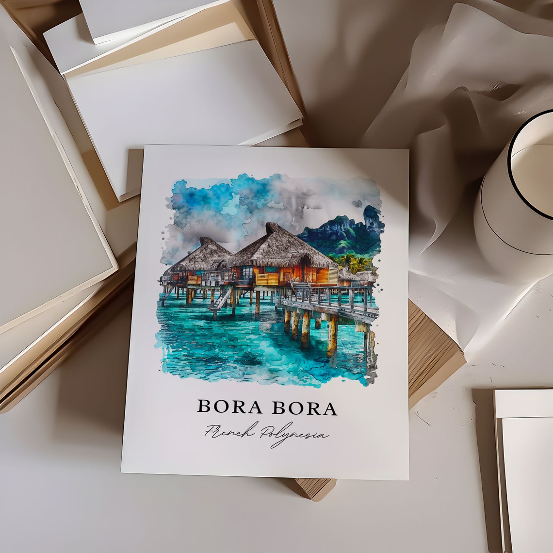 Bora, French Polynesia Watercolor Travel Poster - Image 5