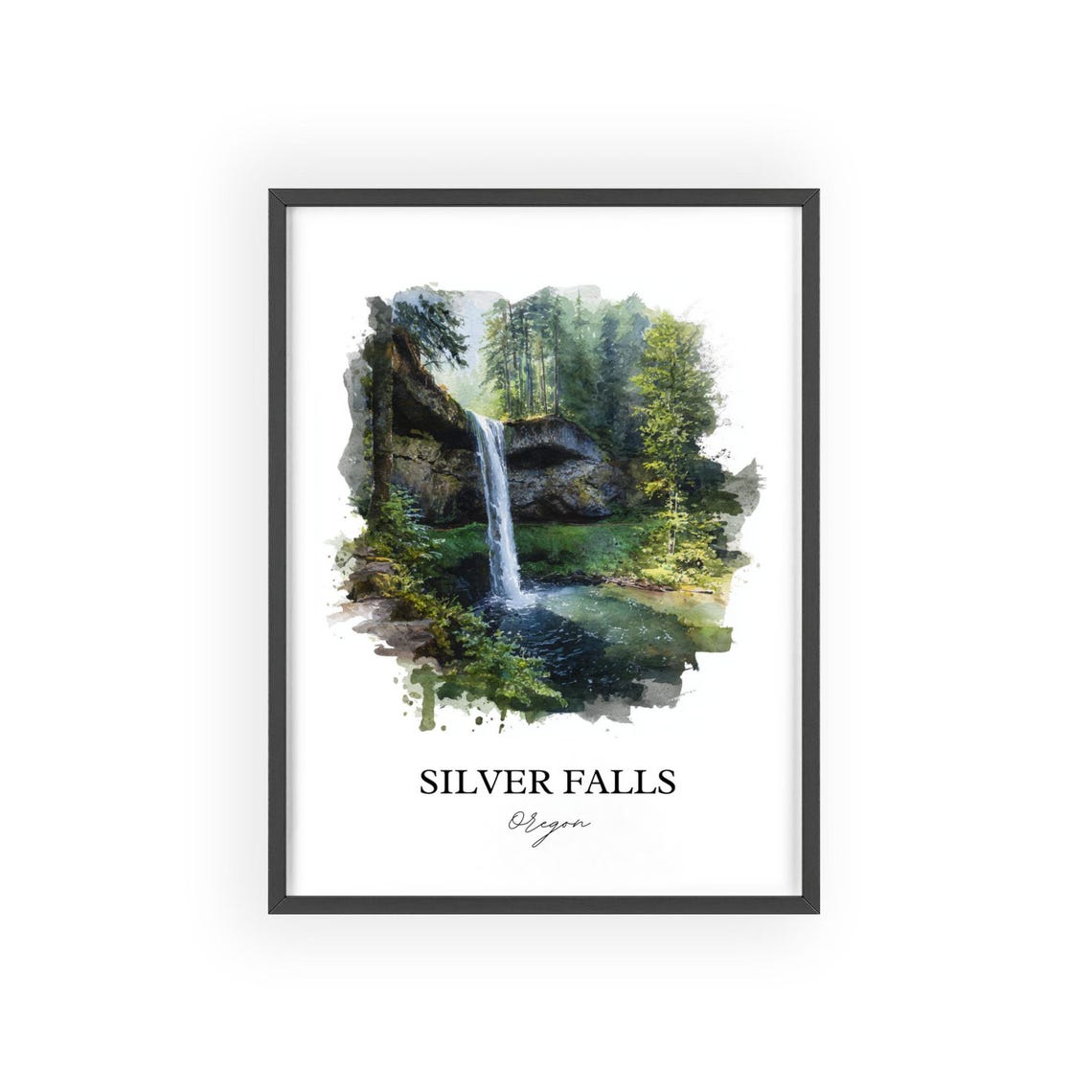 Silver Falls Oregon Marion County Forest Waterfall Watercolor Poster - Image 2
