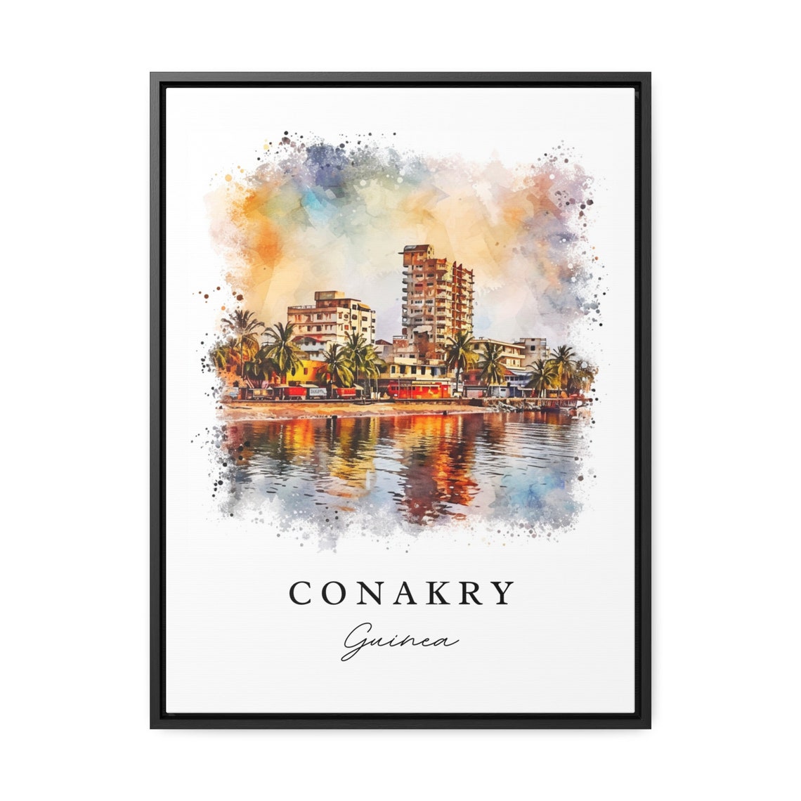 Conakry Guinea Waterfront Cityscape Watercolor Travel Poster - Image 2