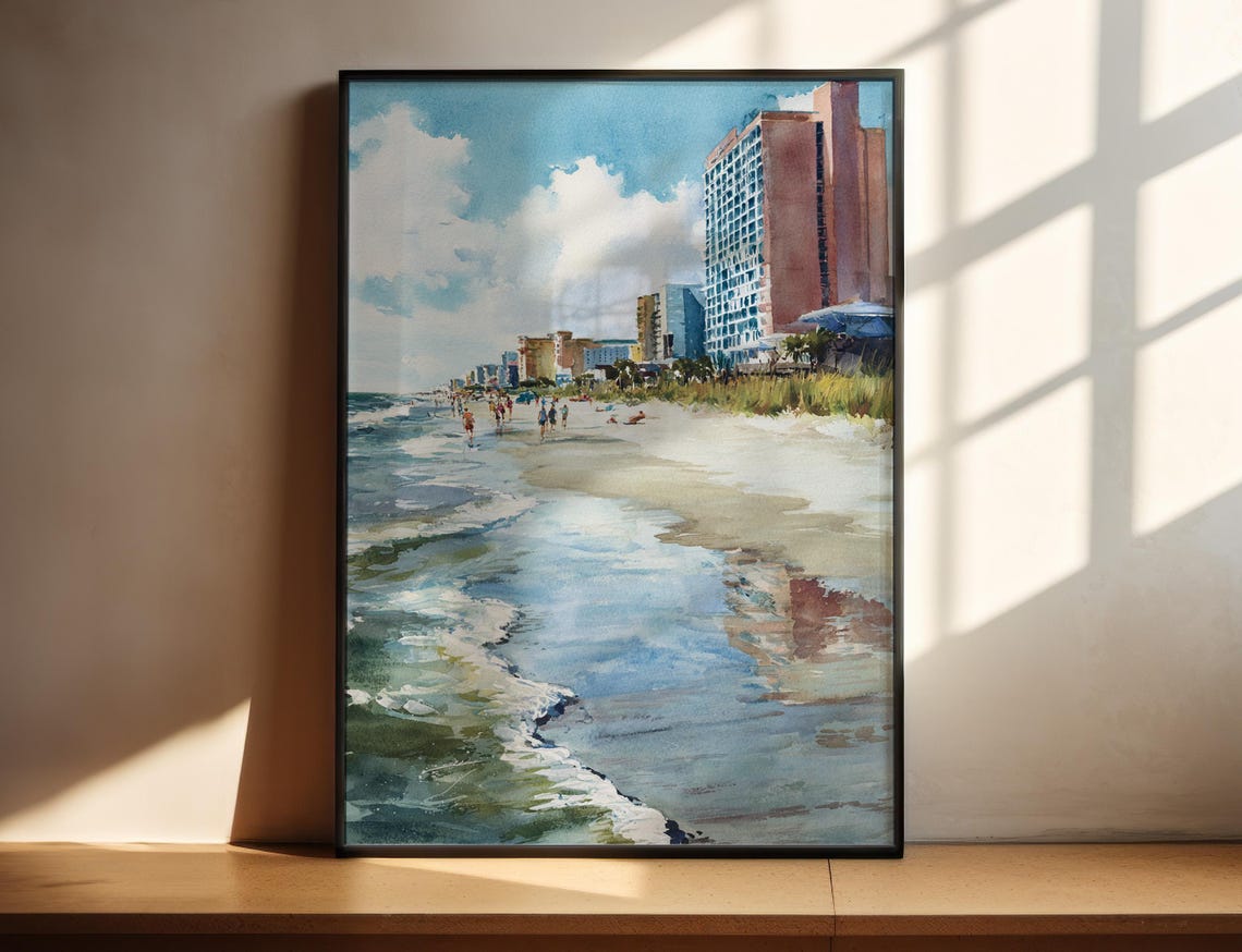 Myrtle Beach South Carolina Oceanfront Hotels Watercolor Travel Poster