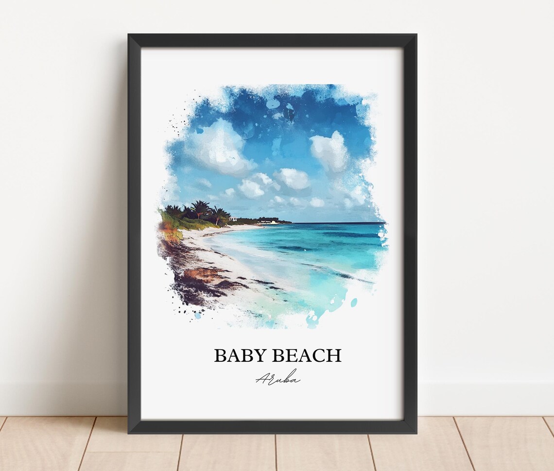 Baby Beach Aruba San Nicolas Watercolor Travel Poster - Image 2