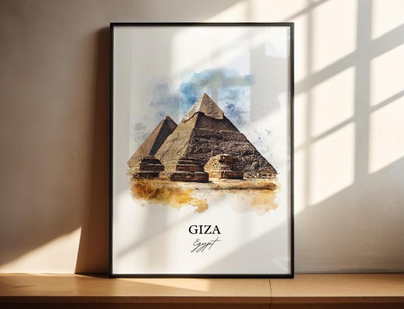 Giza Egypt Wall Art Pyramids Of Print Watercolor Gift Travel Poster Housewarming