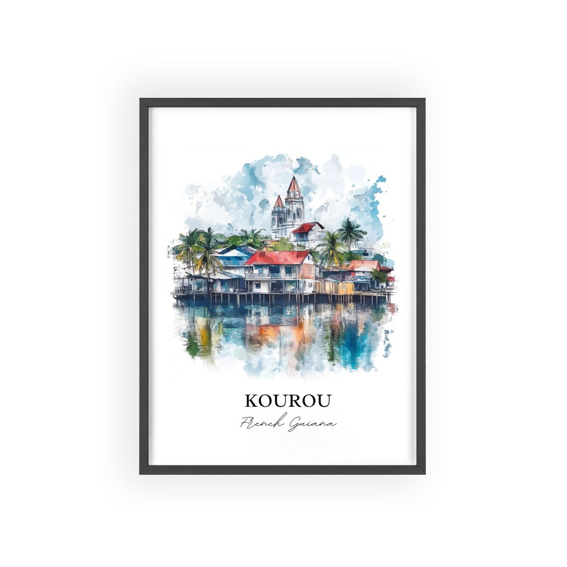 Kourou French Guiana Watercolor Waterfront Town Travel Poster - Image 2
