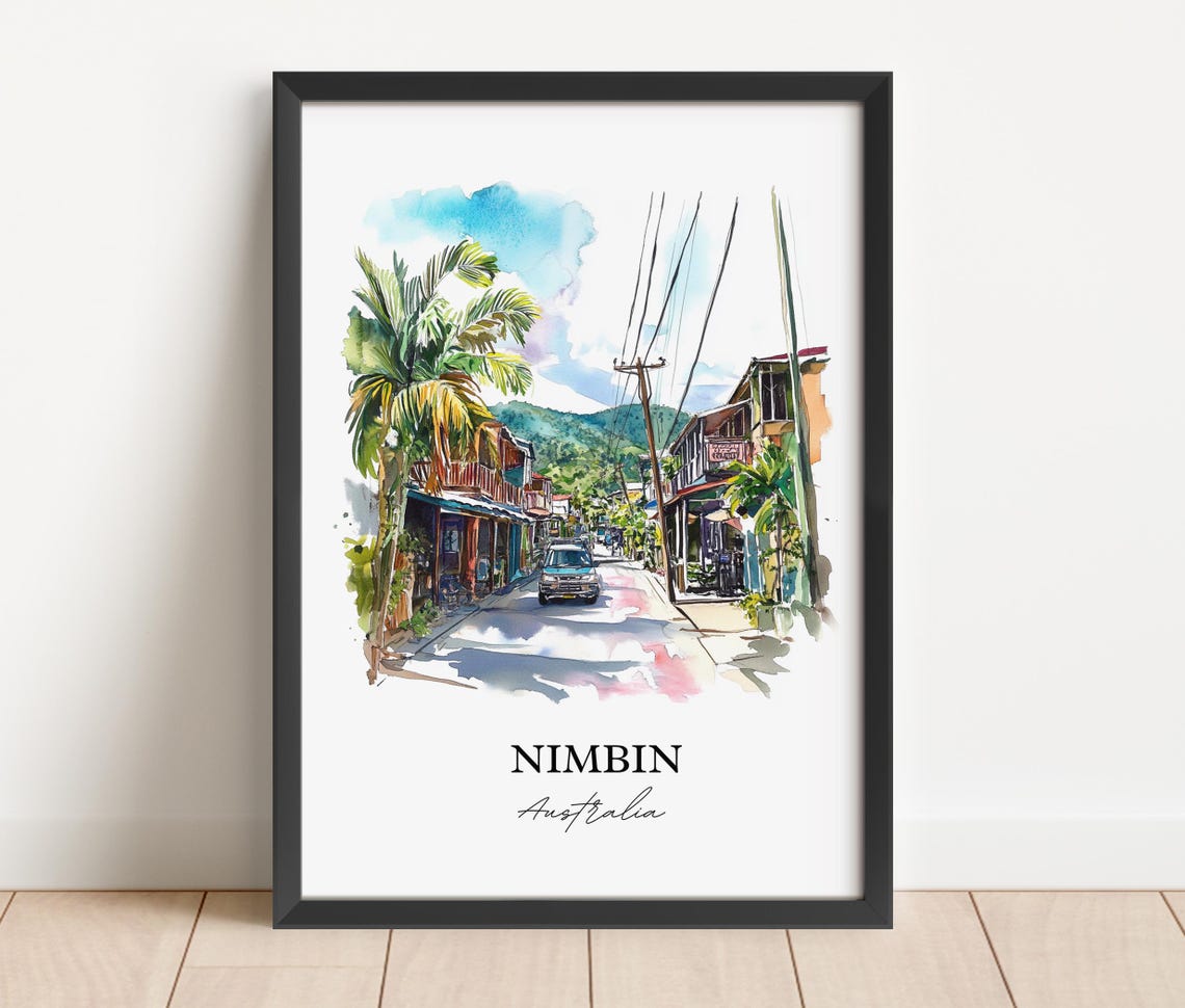Nimbin Australia Tropical Village Street Watercolor Art Print - Image 5
