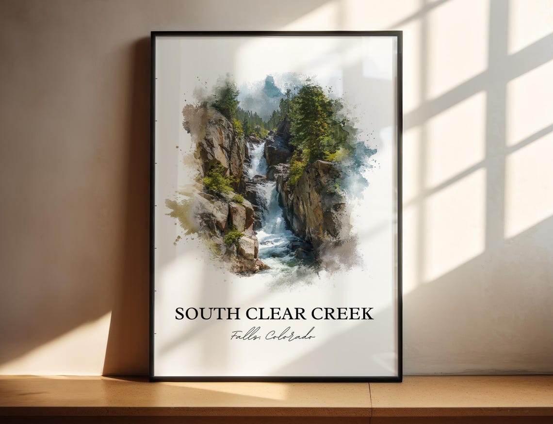 South Clear Creek Falls Colorado Tiered Gorge Watercolor Poster
