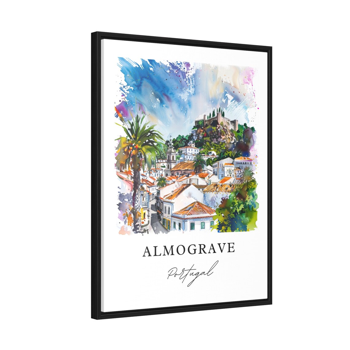 Almograve Portugal Whitewashed Village Watercolor Travel Wall Art - Image 2
