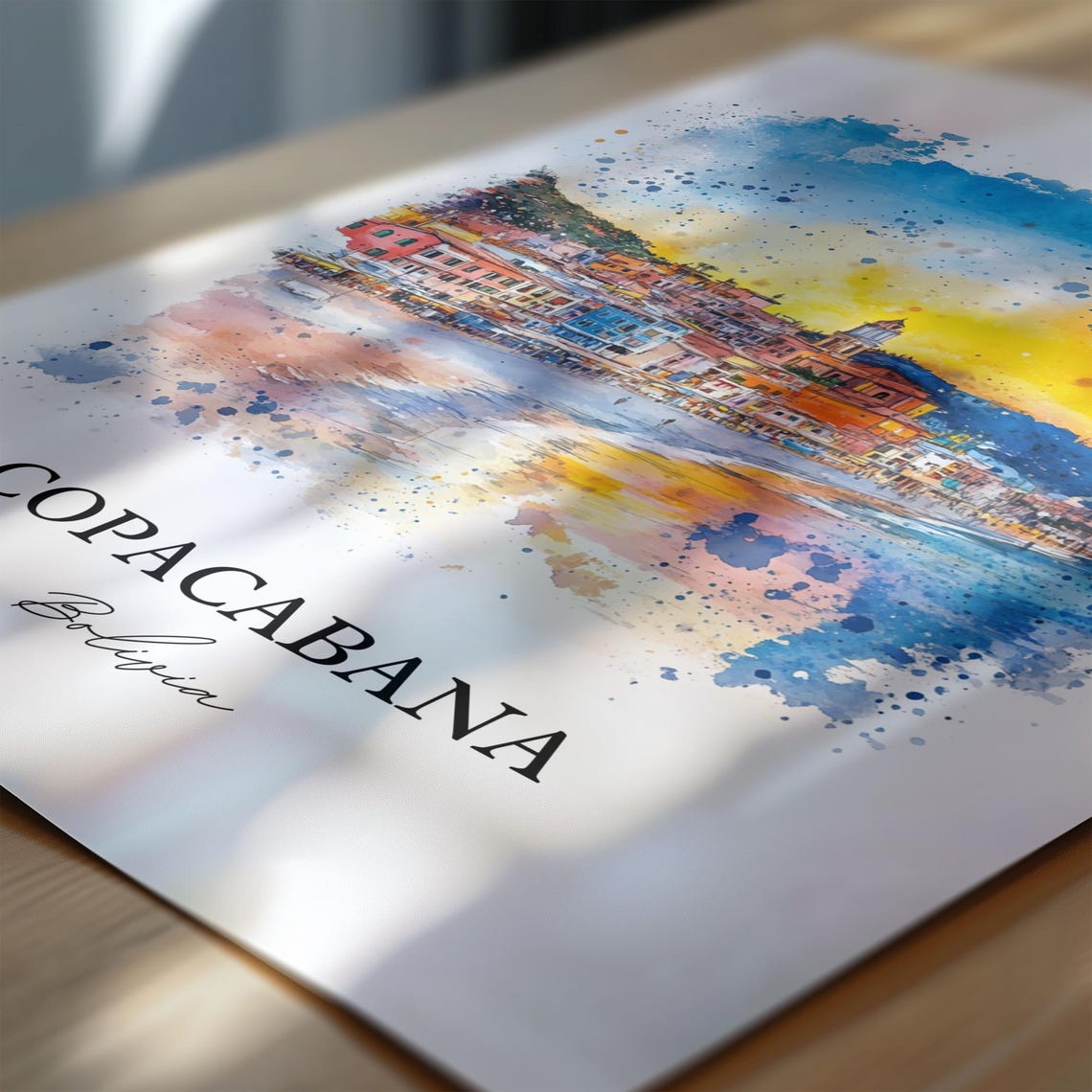 Copacabana Bolivia Lake Titicaca Watercolor Sunset Travel Poster - Image 6