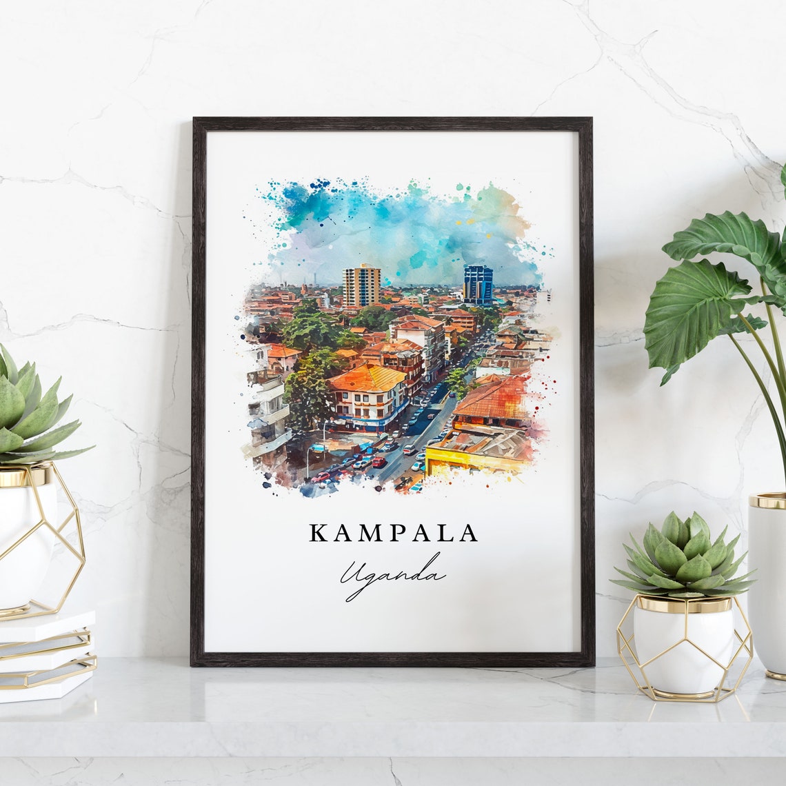 Kampala Uganda Bustling City Street Watercolor Travel Poster - Image 4