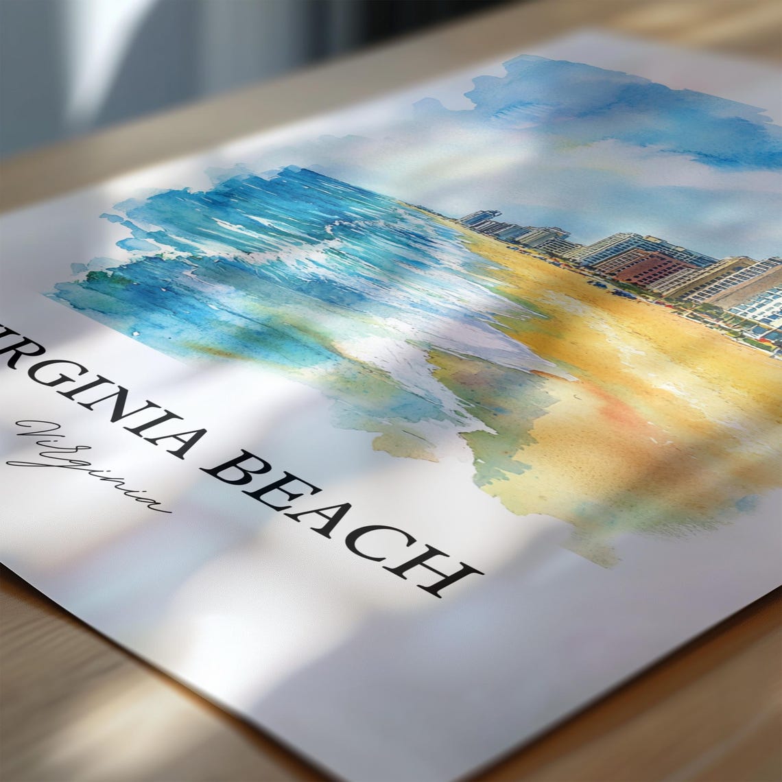 Virginia Beach Oceanfront Hotels Watercolor Coastal Travel Poster - Image 6