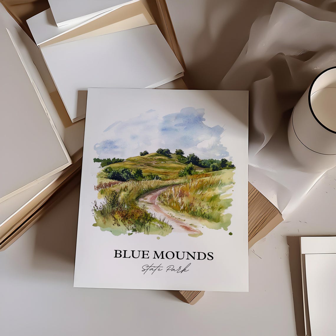 Blue Mounds State Park Prairie Trail Rolling Hills Watercolor Poster - Image 5