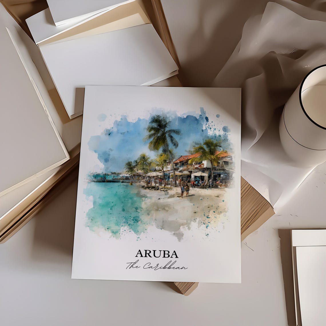 Aruba Wall Art Print Watercolor Caribbean Gift Travel Poster Housewarming - Image 2