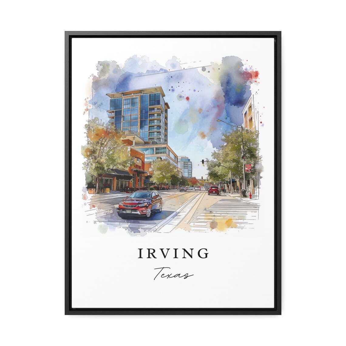 Irving Texas Modern City Street Glass Tower Watercolor Poster - Image 3