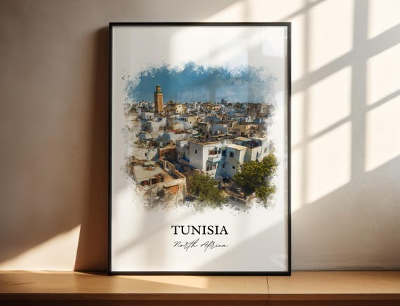 Tunisia Wall Art Africa Print Watercolor Gift Travel Poster Housewarming
