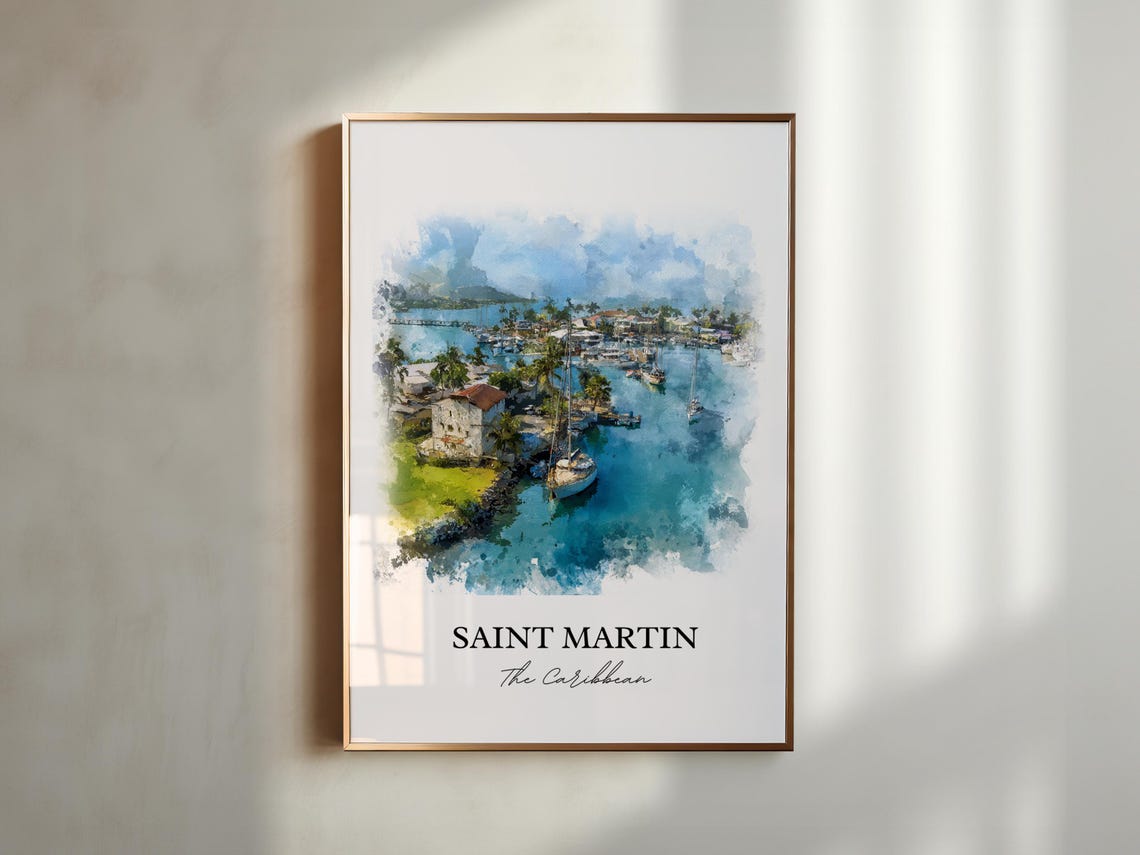 Saint Martin Wall Art Print St Watercolor Caribbean Islands Gift Travel Poster Housewarming - Image 5