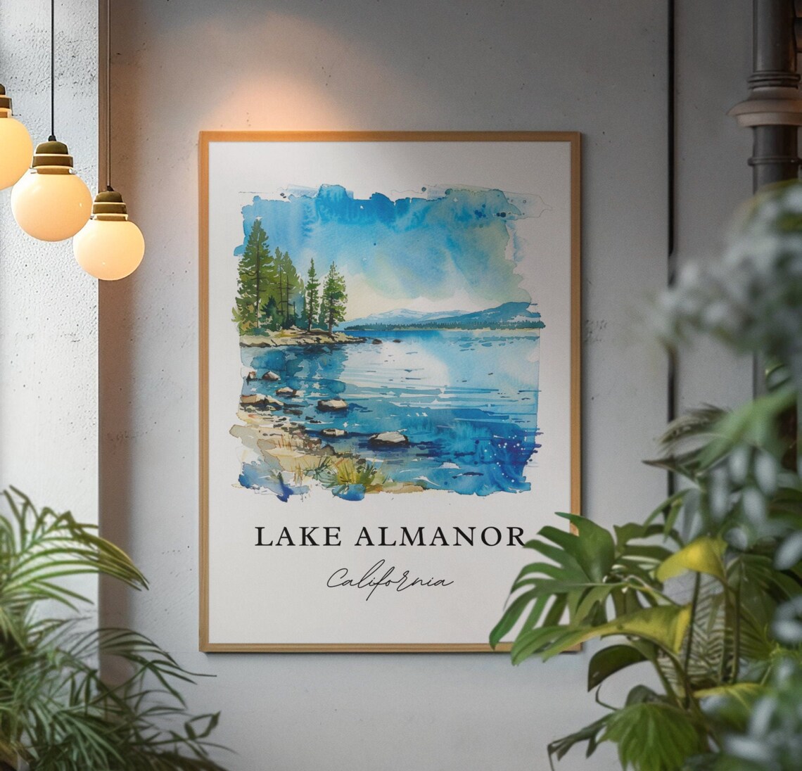 Lake Almanor California Watercolor Lake Shore Pines Travel Poster