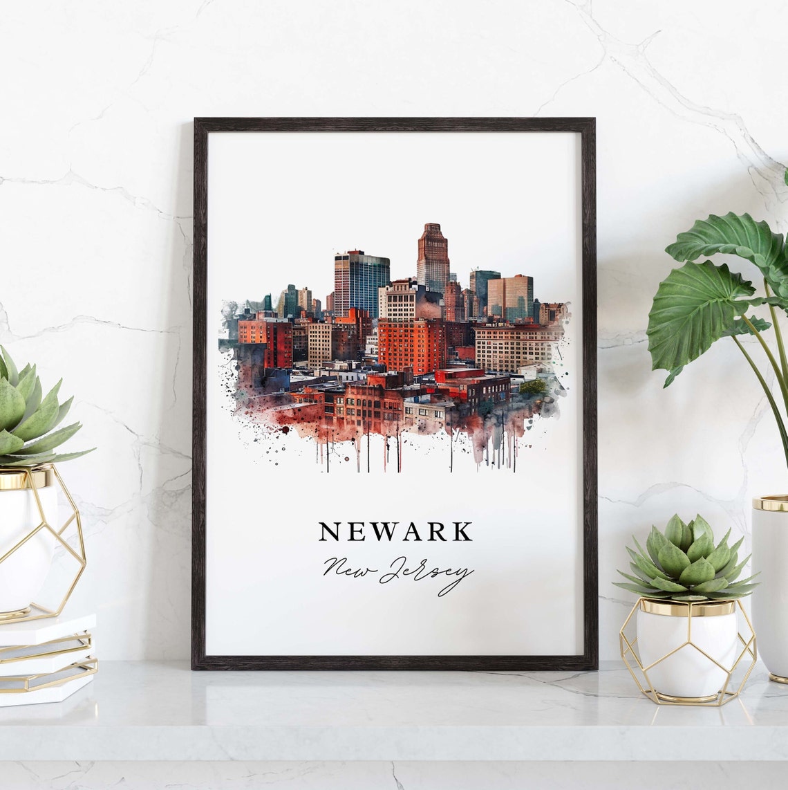 Newark New Jersey Downtown Skyline Watercolor Urban City Poster - Image 3