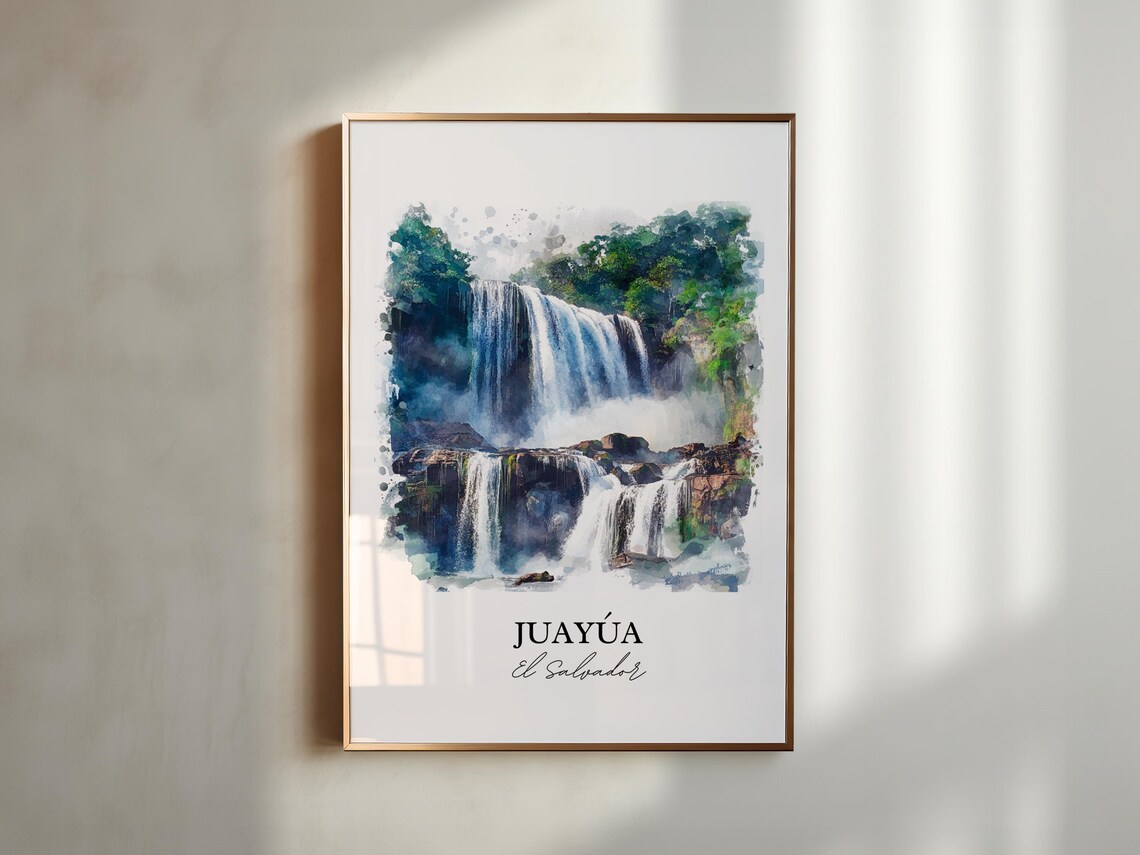 Juayua El Salvador Waterfall Jungle Cascades Watercolor Travel Poster - Image 2