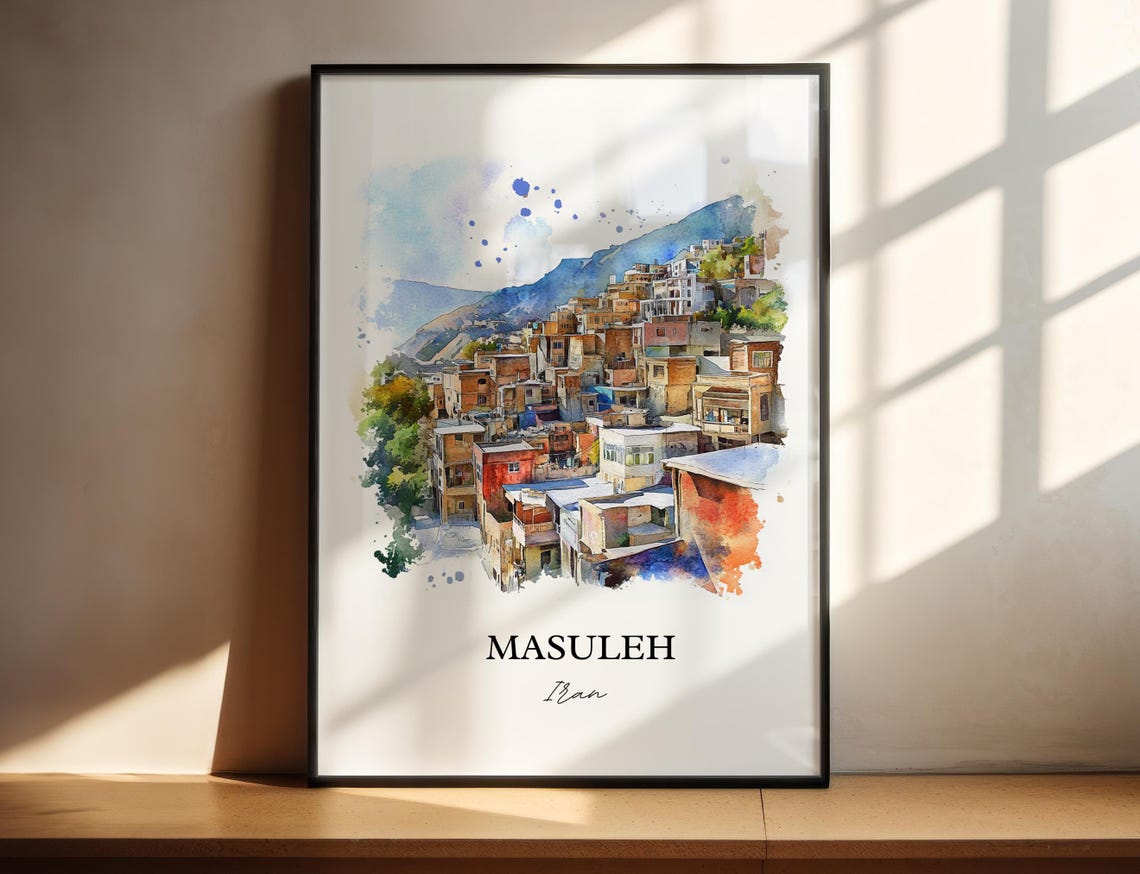 Masuleh Iran Watercolor Stepped Mountain Village Architecture Poster