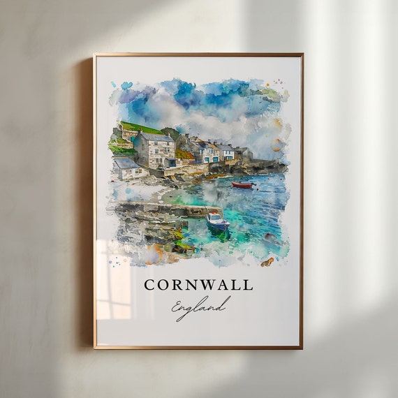 Cornwall England Travel Poster, Housewarming Wall Art
