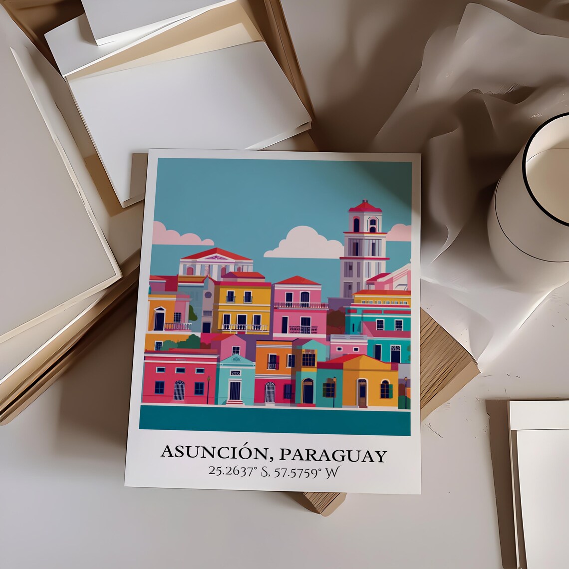 Asuncion Paraguay Colorful Colonial Street Retro Travel Poster - Image 7