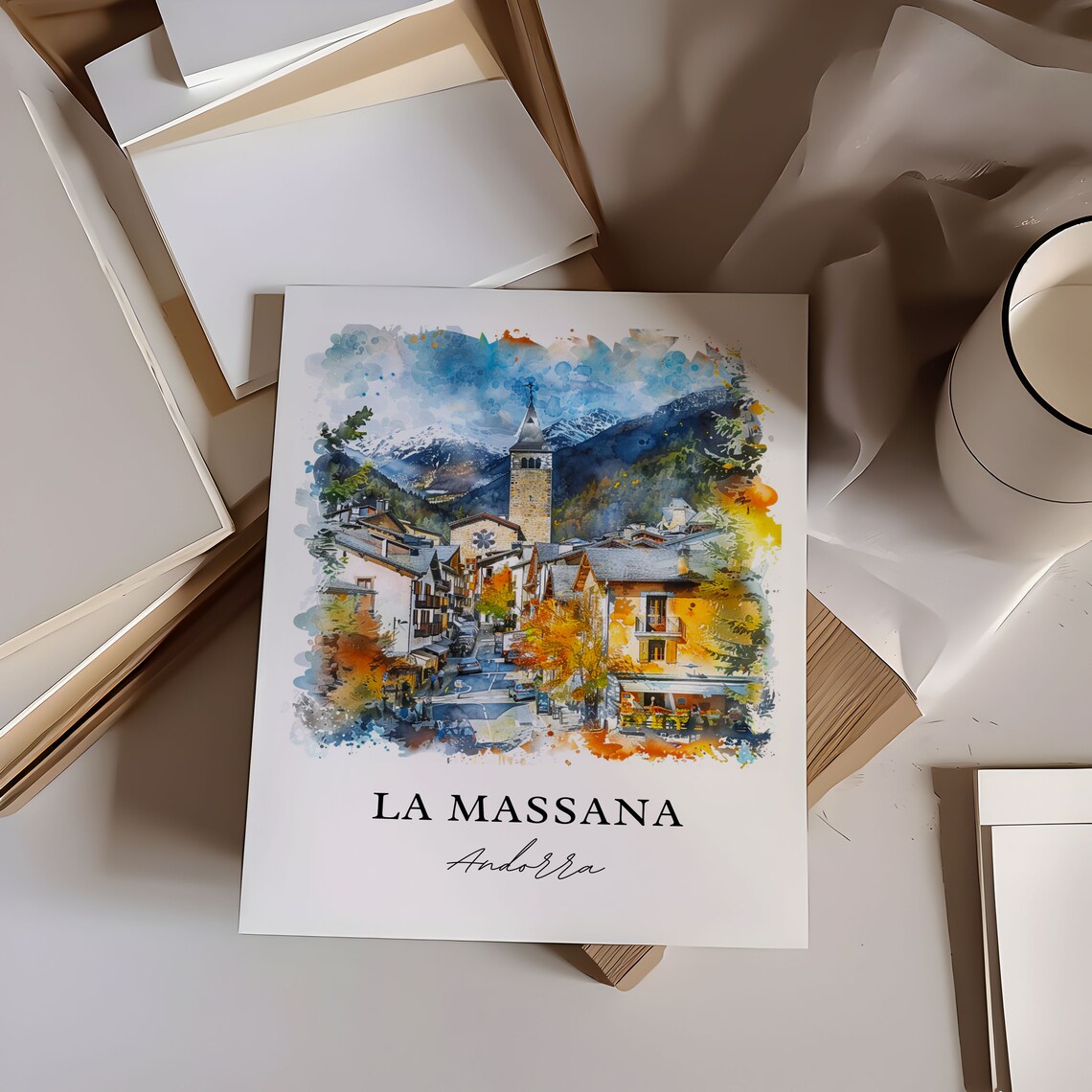 La Massana Andorra Alpine Village Mountain Watercolor Travel Poster - Image 6
