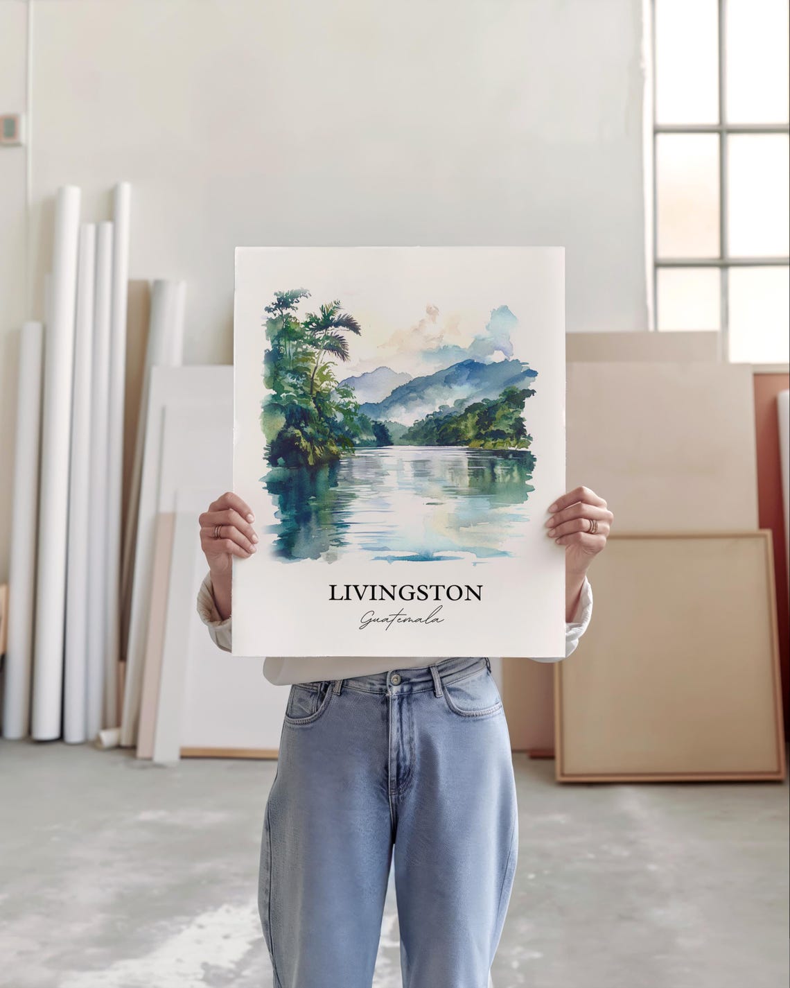 Livingston Guatemala Wall Art Izabal Print Watercolor Gift Travel Poster Housewarming - Image 4