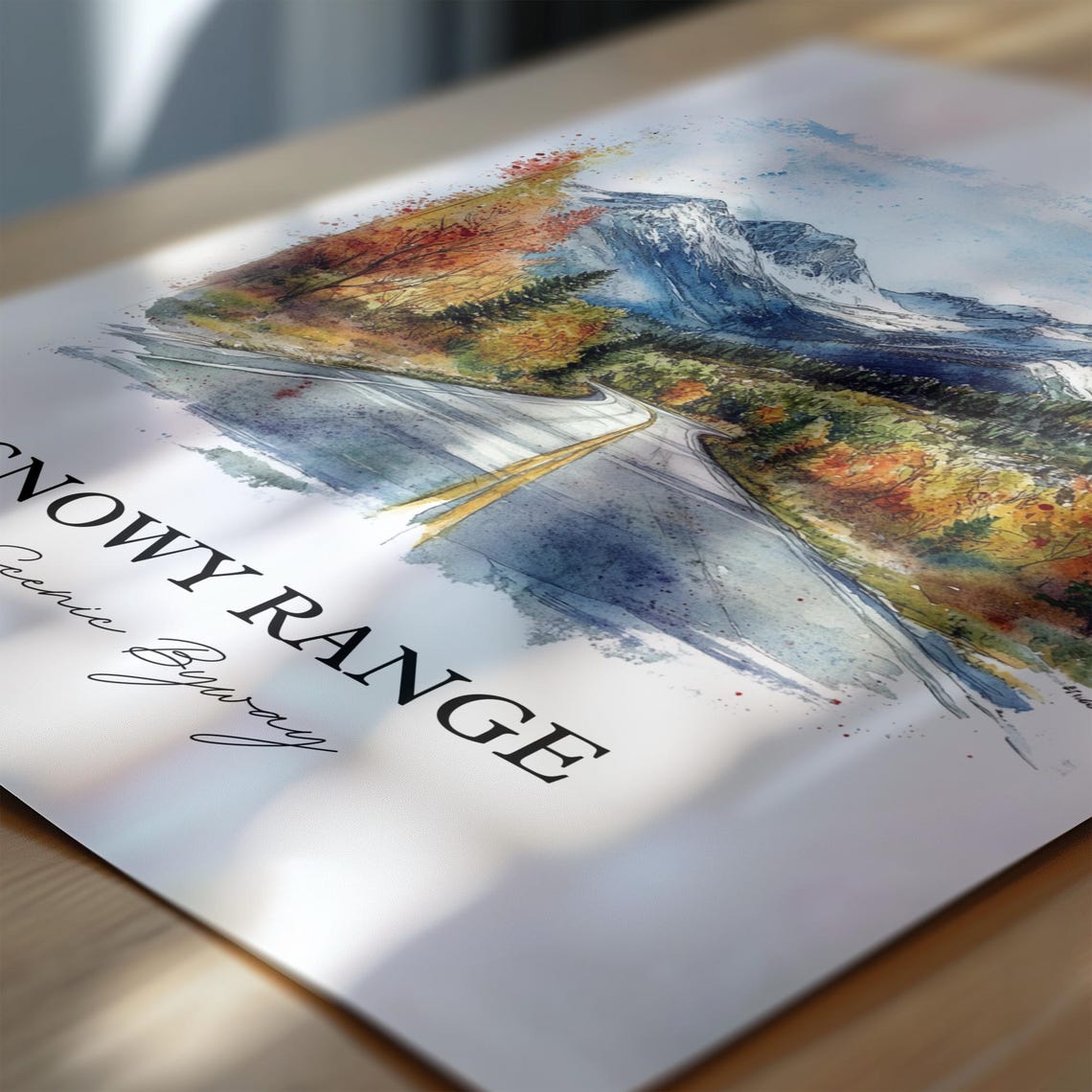 Snowy Range Scenic Byway Mountain Road Watercolor Travel Poster - Image 6